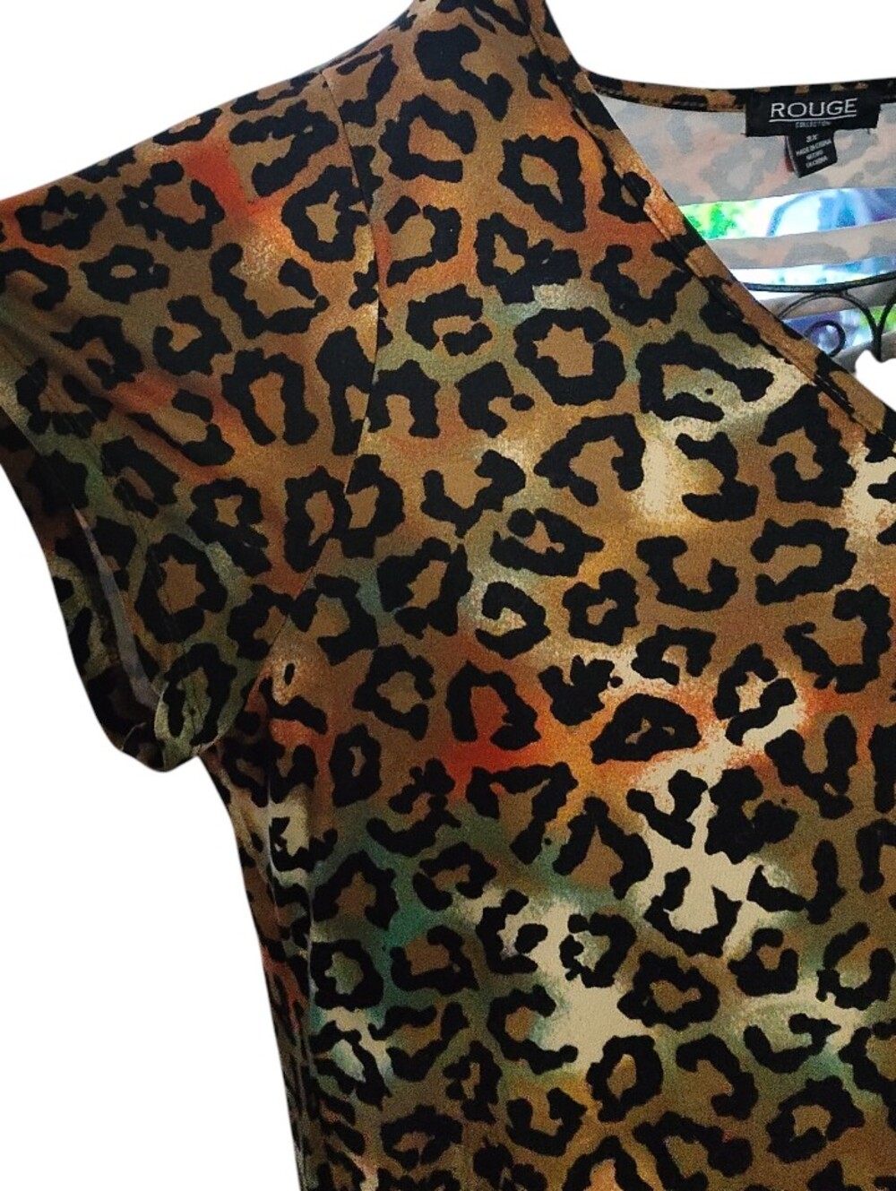 Leopard Print V-Neck Midi Dress - Brown Size 3x - Picture 2 of 3